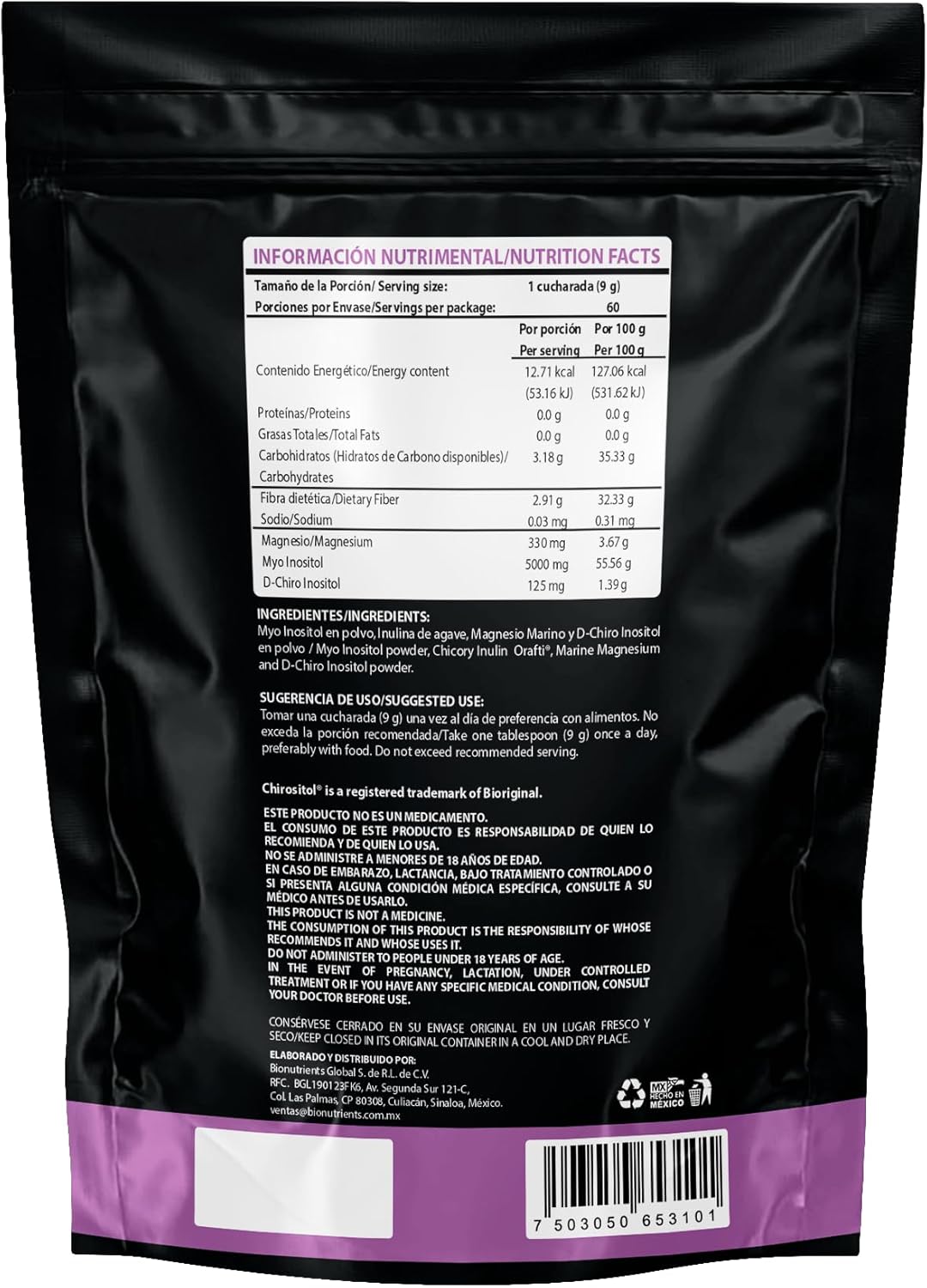 Myo & D-Chiro Inositol Polvo con Inulina y Magnesio Marino 540 gr - Image 5